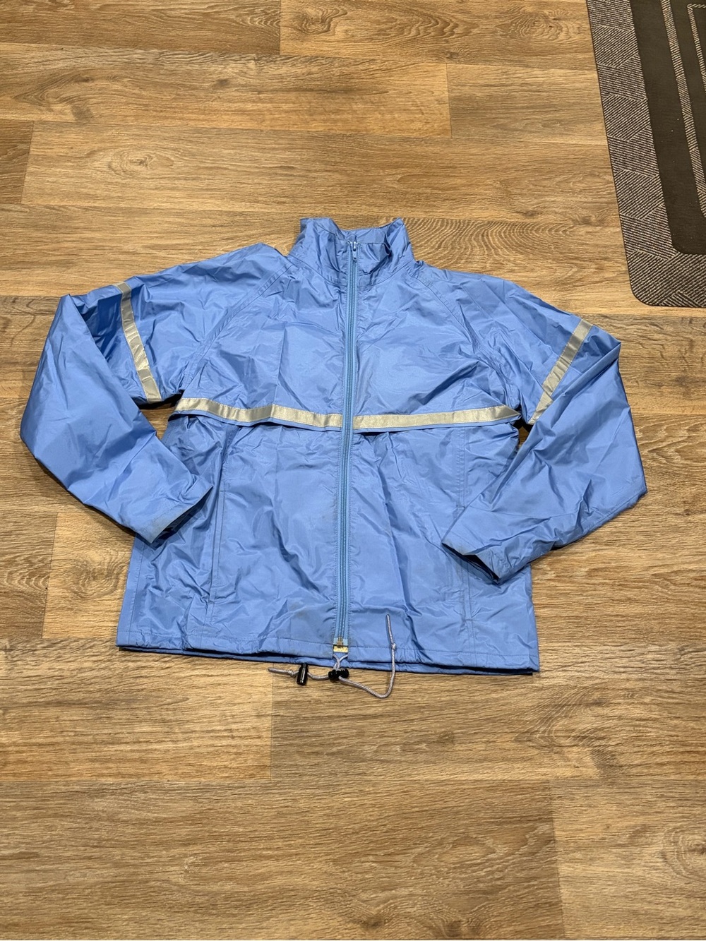 L.L. Bean Light Blue Reflective Trim Rain Jacket